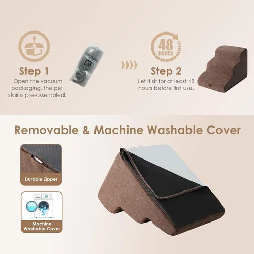Miniatura 6 de EHEYCIGA Rampa de escaleras curvadas para perros pequeños de 15.7 pulgadas de alto, escalones para perros de 3 escalones para sofá y silla
