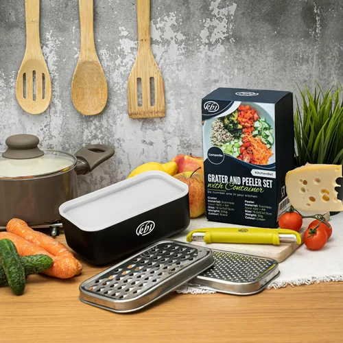 Miniatura 3 de Rallador de queso con contenedor y tapa y juego de pelador - Juego de utensilios de cocina multifuncional de acero inoxidable para verduras y frutas