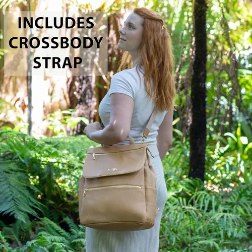 Miniatura 6 de Mochila para pañales de cuero vegano de alta calidad, bolsa de bebé de diseño grande, elegante mochila para pañales con correas para cochecito