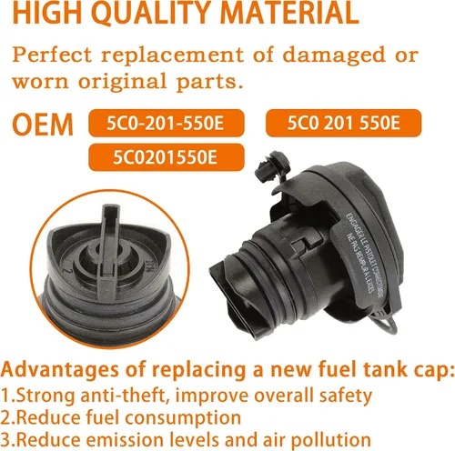 Miniatura 4 de Tapa del tanque de combustible Volkswagen - 5C0-201-550E Compatible con Volkswagen Jetta 2011-2016 Reemplaza # 5C0-201-550E
