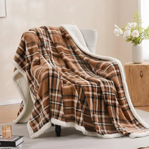 Miniatura 20 de PU MEI - Cobija de vellón sherpa de 50 x 60 pulgadas, suave, acogedora, gruesa y cálida para sofá o cama Gris y azul