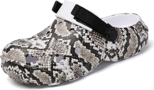 Miniatura 8 de SECHRITE Zuecos de jardín impermeables para hombre y mujer, estampado de serpiente, ligeros, antideslizantes, cómodos con correa ajustable
