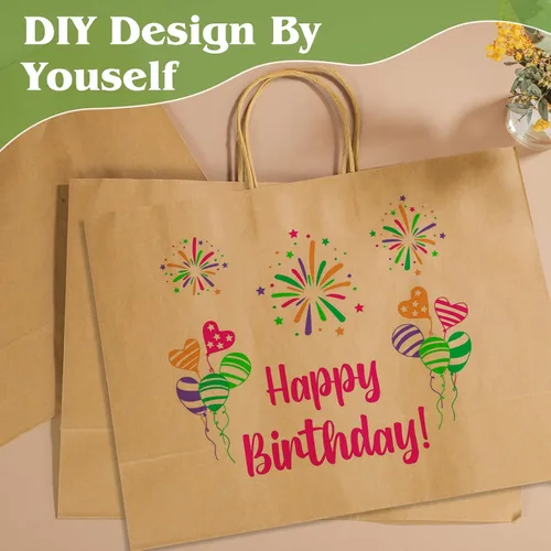 Miniatura 3 de Woric 60 bolsas de papel marrón con asas, bolsas de regalo grandes de 16 x 6 x 12 pulgadas, multiusos, marrón sólido, papel sin recubrimiento, 60