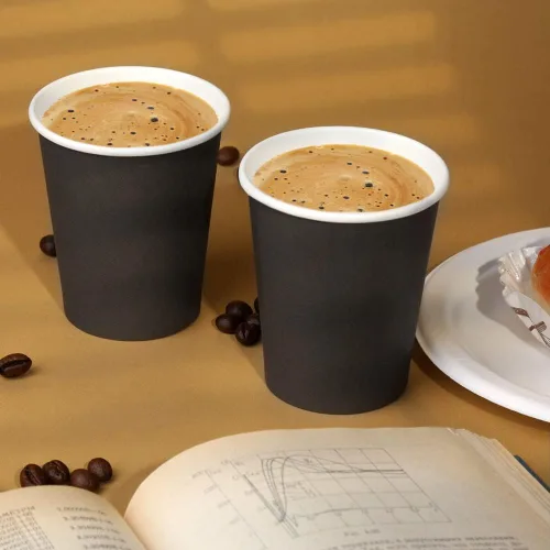 Miniatura 4 de Vasos de papel de 8 onzas, paquete de 25 unidades, vasos de café de papel desechables, para bebidas calientes o frías, para Halloween, fiestas, Negro