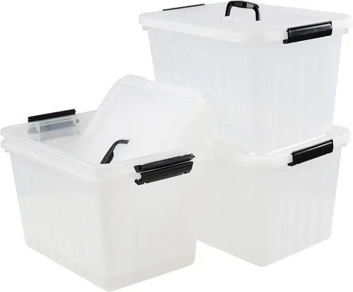 Miniatura 7 de Asking Caja de almacenamiento de plástico transparente de 18 L con asa, paquete de 4