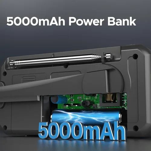 Miniatura 7 de Radio de emergencia meteorológica 5000mAh con manivela solar, gadgets geniales para hombres, papá, esposo, radios meteorológicas portátiles NOAA AM