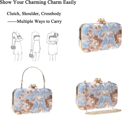 Miniatura 6 de Bolso de noche con bordado floral vintage para mujer, bolso de hombro para boda, fiesta, baile de graduación
