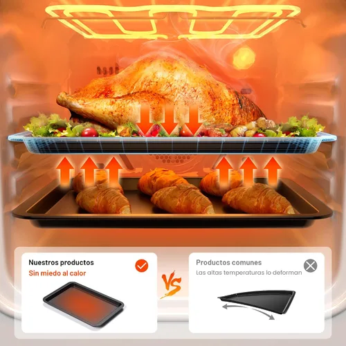 Miniatura 2 de HONGBAKE Juego de bandejas de cerámica para hornear, bandeja de galletas para horno, juegos de utensilios para hornear con agarres más anchos