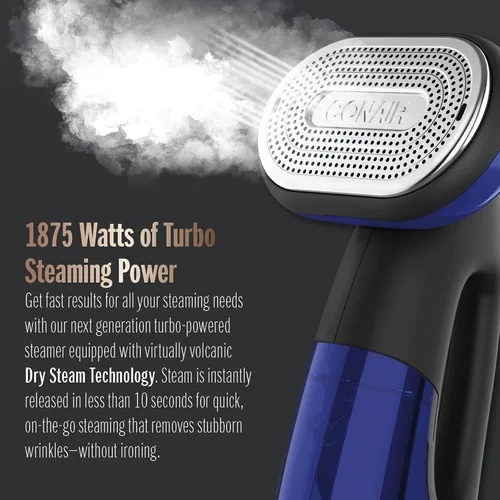 Miniatura 3 de Conair 2 en 1 Vaporizador de Mano y Plancha para Ropa, Turbo ExtremeSteam Vaporizador de Ropa de 1875W y Plancha de Ropa, Negro / Azul