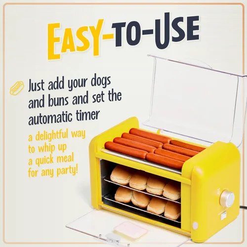 Miniatura 3 de Nostalgia Oscar Mayer - Horno tostador de 8 rodillos y bollos extra grande para encimera, rodillos de acero inoxidable y estantes de calentamiento