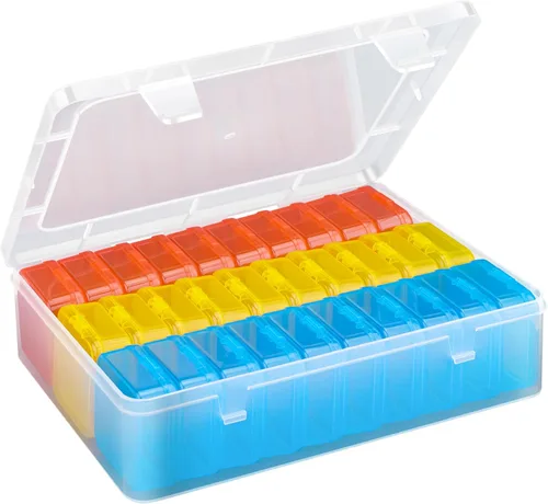 Mathtoxyz Caja Organizadora de Cuentas (Roja, Amarilla, Azul), 31 Piezas Organizadores de Cuentas Pequeñas y Cajas de Plástico para Almacenamiento,