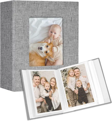 Miniatura 13 de Vienrose Álbum de fotos pequeño de 4 x 6 pulgadas, paquete de 2 mini libros de fotos con cubierta de lino, 26 páginas con capacidad para 52 Azul