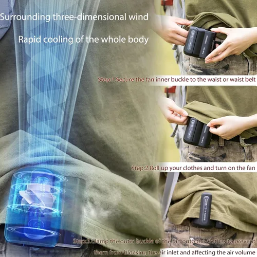 Miniatura 6 de fuliying Ventilador de cintura portátil recargable – Batería de 4500 mAh dura 10 horas, ventilador personal de clip de 3 velocidades, mini
