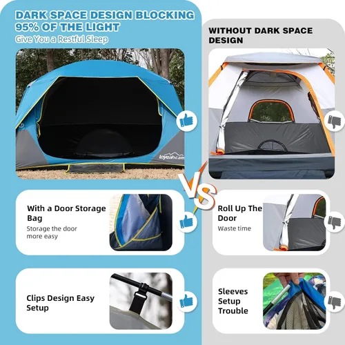 Miniatura 2 de LOYEAHCAMP Tienda de Campaña Blackout para 4 Personas, Montaje Fácil Tienda Domo Familiar Impermeable para Acampar con Sobretecho, Tienda Familiar