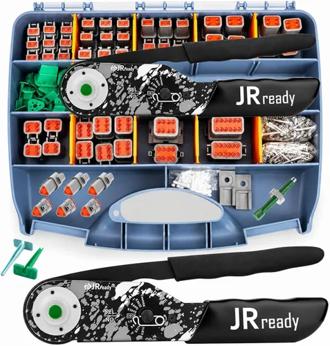 JRready DW5009-01 - Kit de herramienta de crimpado de conectores Deutsch, conectores DT 2 3 4 6 8 12 impermeables con crimpador con trinquete 22-12