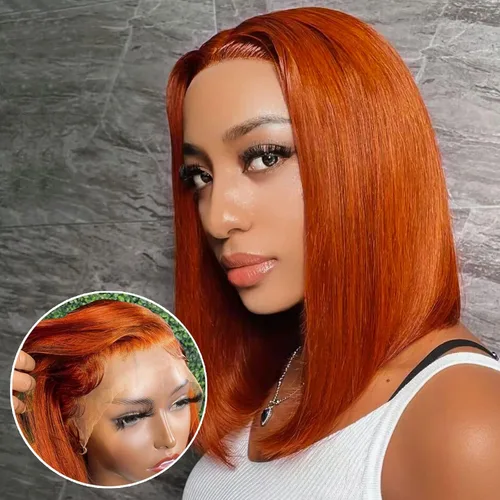 Miniatura 33 de UCUVIC Peluca Bob rizada de cabello humano 13x4, peluca de encaje frontal de alta definición, peluca frontal recta de 180% de densidad, para mujeres