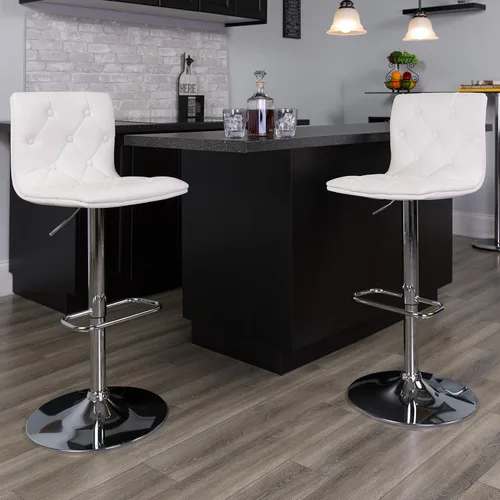 Miniatura 2 de Flash Furniture Taburete de bar contemporáneo de vinilo gris capitoné con botones y altura ajustable con base cromada