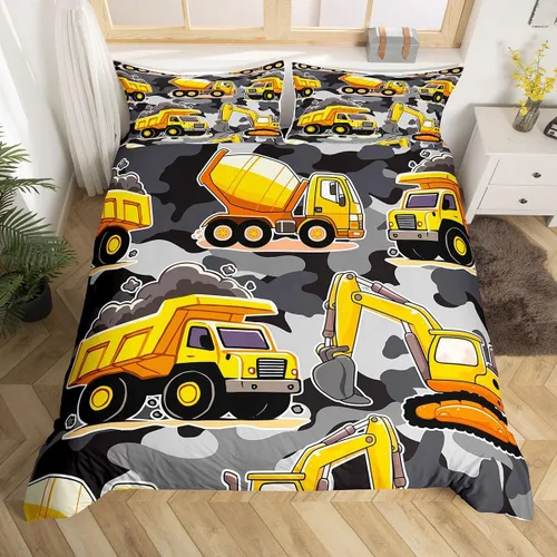 Erosebridal Juego de ropa de cama de tractor de construcción para niños, niños, adolescentes, diseño de camiones y excavadoras, tamaño individual,