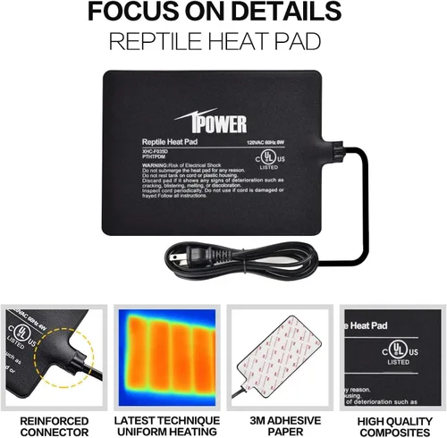 Miniatura 2 de iPower Almohadilla de calor para reptiles debajo del tanque, calentador de terrario para tortuga, lagarto, rana, serpiente, reptil y otros animales