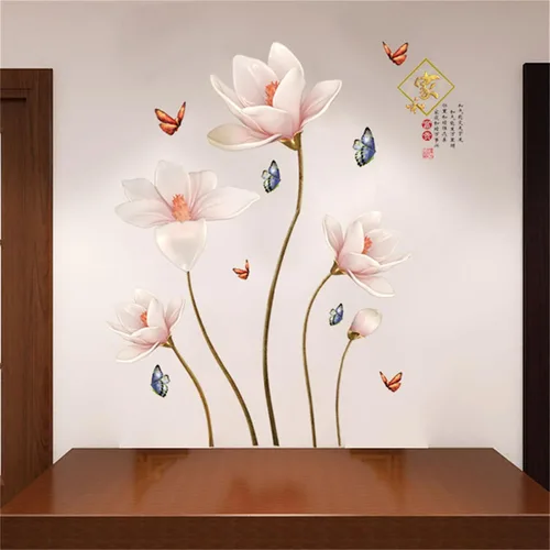 Decoración para el hogar con flores rosadas, diseño chino, diseño de flores en relieve, pegue y pegue para el hogar y la riqueza, adhesivo de PVC
