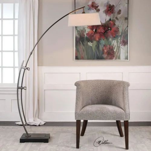 Miniatura 3 de Uttermost Lámpara de pie de arco de bronce oscuro plateado Calogero