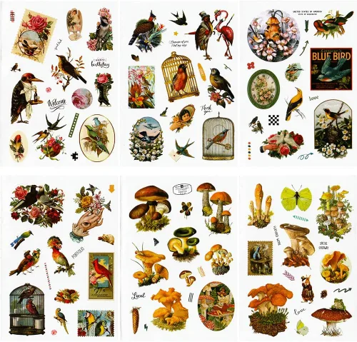 Miniatura 2 de BLEDS Calcomanías para Álbumes de Recortes, Libro de Calcomanías de Plantas y Hongos con Calcomanías Estéticas Ephemera, Suministros de Journaling