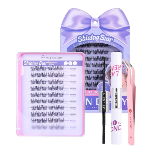 Miniatura 15 de MLEN DIARY Lash Clusters Kit 80PCS Natural Eyelash Clusters C Curl Wispy DIY Eyelash Extensions Kit with Lash Bond and Remover Tweezers 8.5-12.5mm