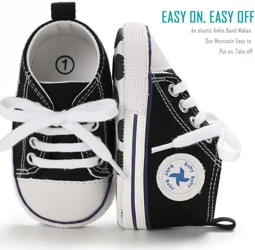 Miniatura 5 de Zapatos de lona para bebés recién nacidos, suela suave, para los primeros pasos, zapatos planos para niños pequeños, zapatos de mezclilla unisex