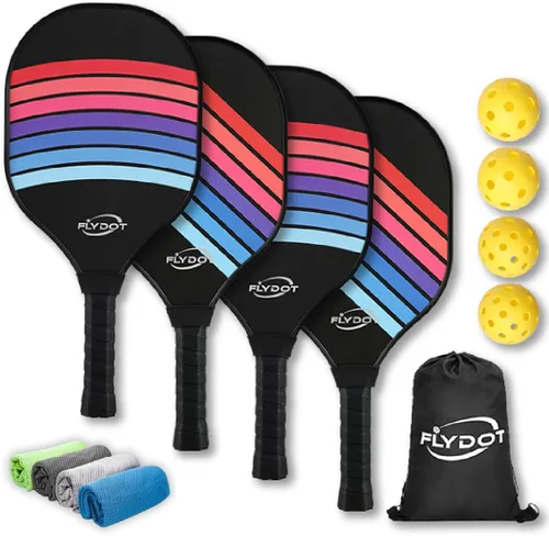 Juego de 4 palas de pickleball, aprobadas por USAPA, 4 pelotas de pickleball para interiores y exteriores, bolsa de transporte, 4 toallas