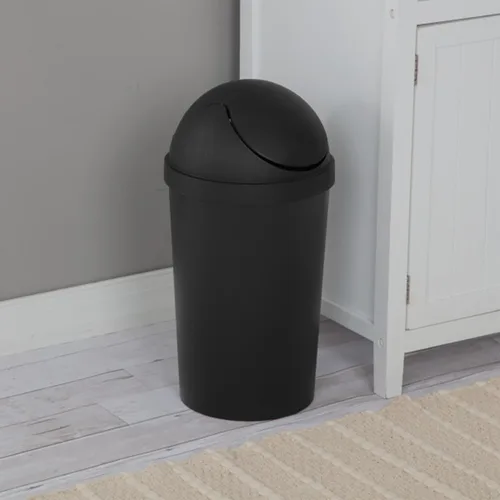 Miniatura 6 de Sterilite Paquete de 6 cestos de basura con tapa basculante, papelera redonda con tapa abatible de 3 galones, negro
