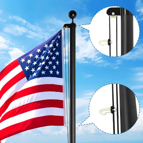 Miniatura 3 de Outvita Mástil de bandera para exteriores, aleación de aluminio de 25 pies, asta de bandera seccional con bandera de Estados Unidos de 3 x 5 pies
