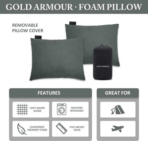 Miniatura 2 de Gold Armour Almohada de espuma viscoelástica para campamento, compactas compresibles para mochileros, hamacas y viajes para niños y adultos,