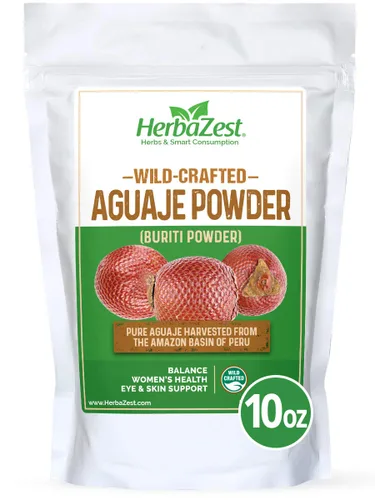 HerbaZest Aguaje - Superalimento en polvo para mujeres, 10 onzas (9.98 oz), elaborado en forma silvestre y 100% puro, vegano y sin gluten, perfecto