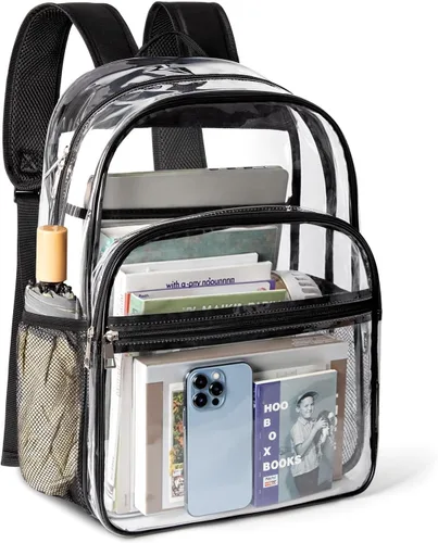 Miniatura 15 de KIMNERPU Mochila Transparente, Mochila de Libros Transparente de Servicio Pesado para la Escuela, Negro, Mediana, Moderno