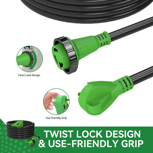 Miniatura 4 de Caja de entrada de generador pretaladrada de 30 amperios y cable de extensión RV de 30 amperios de 15 pies, kit combinado impermeable, cable