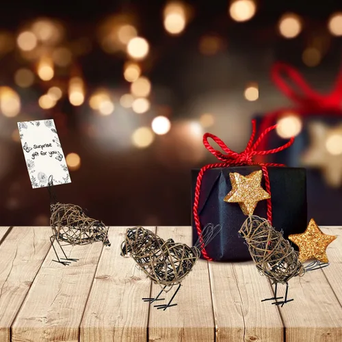 Miniatura 3 de Juego de Decoración de Granja de 3 Estatuas de Pájaros - Adorno Navideño - Figuras de Pájaros de Ratán Natural Tejidas a Mano para Decoración