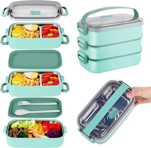 Miniatura 15 de Lonchera Bento para niños, mujeres y hombres, 47 onzas, 2 compartimentos, para ensalada, aperitivos, ensalada, paquete de preparación de alimentos