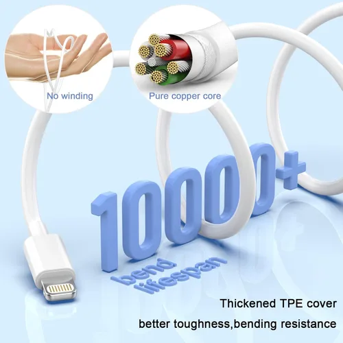 Miniatura 2 de Estbuc Cargador para iPhone [certificado Apple MFi], paquete de 5 cables Lightning de 10 pies de largo, de carga rápida, cable de sincronización