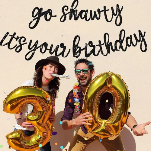 Miniatura 5 de BEISHIDA Pancarta Black Go Shawty It's Your Birthday de 11.4 pies, SIN BRICOLAJE - Pancarta de Feliz Cumpleaños con Purpurina Tema Hip Hop - Negro