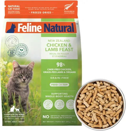 Miniatura 15 de Alimento para gatos seco de alta proteína de Feline Natural, dieta liofilizada con 98% de carne, órganos y mariscos, sin guisantes, granos