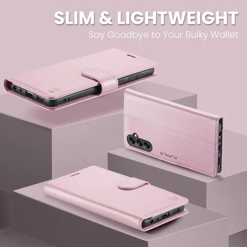Miniatura 6 de FLIPALM Funda tipo cartera para Samsung Galaxy A14 5G con bloqueo RFID, soporte para tarjeta de crédito, de piel sintética, función atril, funda Oro