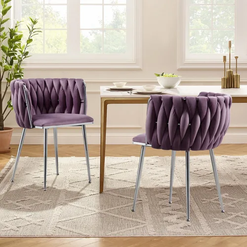 Miniatura 21 de Juego de 2 sillas de comedor de terciopelo, sillas tapizadas tejidas para sala de estar, sillas modernas de cocina y comedor, sillas decorativas