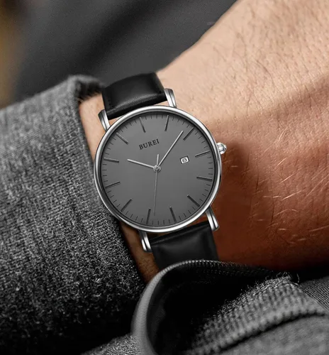Miniatura 5 de BUREI - Reloj de pulsera analógico para hombre con fecha y correa de piel