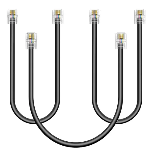 Miniatura 9 de Paquete de 3 cables de extensión de teléfono de 1 pie con enchufes RJ11 6P4C estándar para teléfono fijo y fax (3, negro, 1 pie)