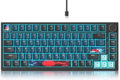 Miniatura 13 de Fogruaden Teclado para juegos con cable, 75 por ciento, intercambiable en caliente, teclado mecánico cremoso de montaje en junta con perilla
