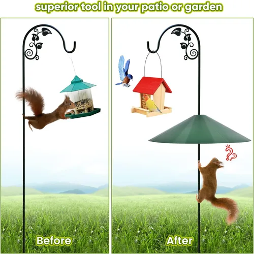 Miniatura 7 de Deflectores grandes para ardillas de exterior de 24 pulgadas para postes de comederos de pájaros, uso bidireccional, color verde