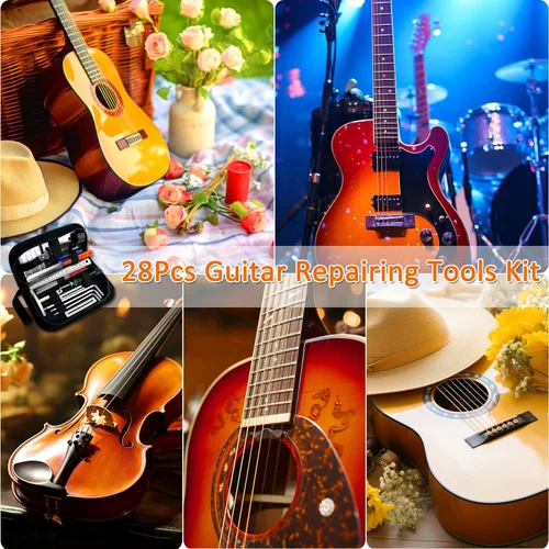 Miniatura 6 de 28 piezas de kit de herramientas para guitarra, accesorios de guitarra para regalos para hombres, kit de mantenimiento de guitarra con bolsa