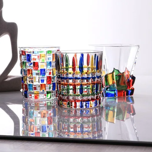 Miniatura 7 de Copas de Bebida Coloridas, Vasos de Agua Pintados a Mano, Vasos de Agua Multicolor, Copas de Vino y Whisky, Vasos de Tumblar (para cubitos de hielo)