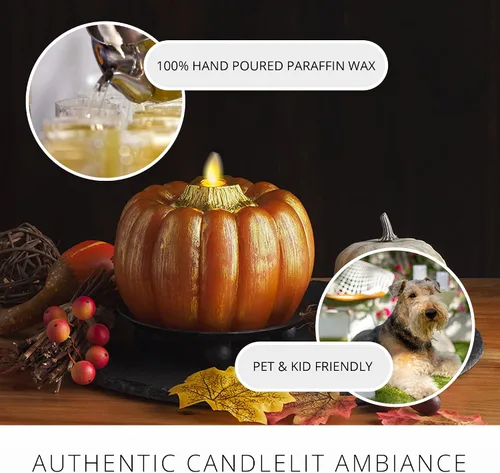 Miniatura 5 de Luminara - Vela LED de Halloween sin llama que funciona con pilas - Calabaza naranja dorada metálica - Paquete de 1-5x4.5 - Uso en interiores sin