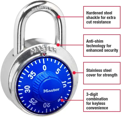 Miniatura 2 de Cerradura de combinación Master Lock para casilleros de gimnasio – Candado de combinación para casillero Master Lock, paquete, azul – La cerradura